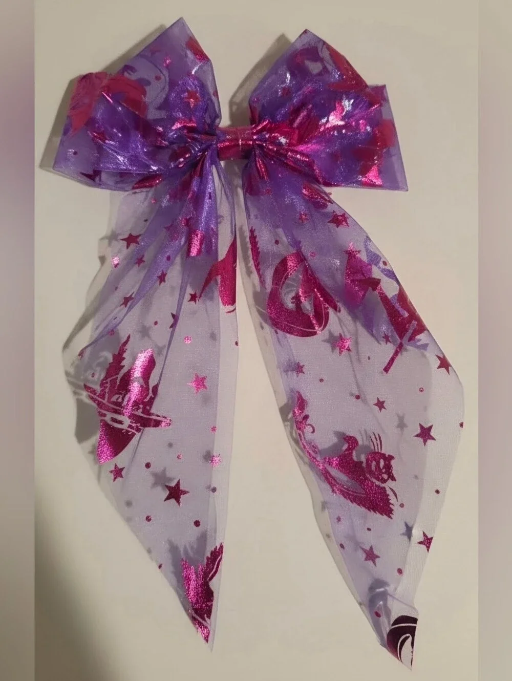 Sheer Purple & Pink Star Moon Hair Bow